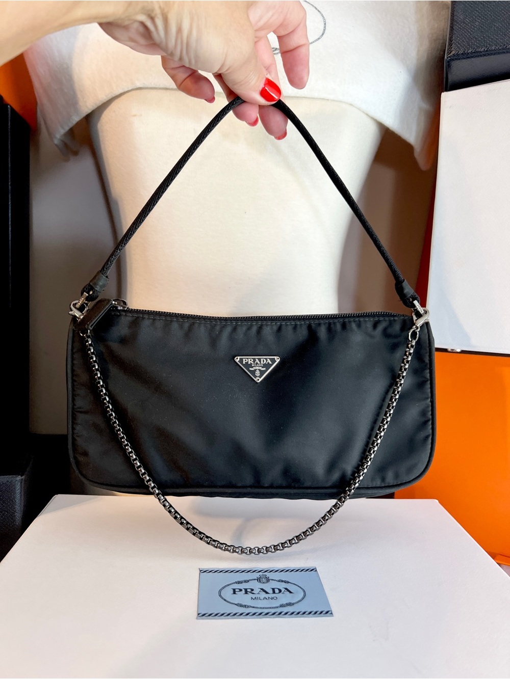 Prada⭐️Black Re-Nylon Shoulder or tote Bag! Excellent condition! - Picture 9 of 11